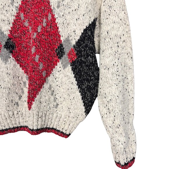 Vintage 90s Chunky Argyle Speckled Knit Sweater – Cotton Ramie Blend, Festive - Picture 4 of 8